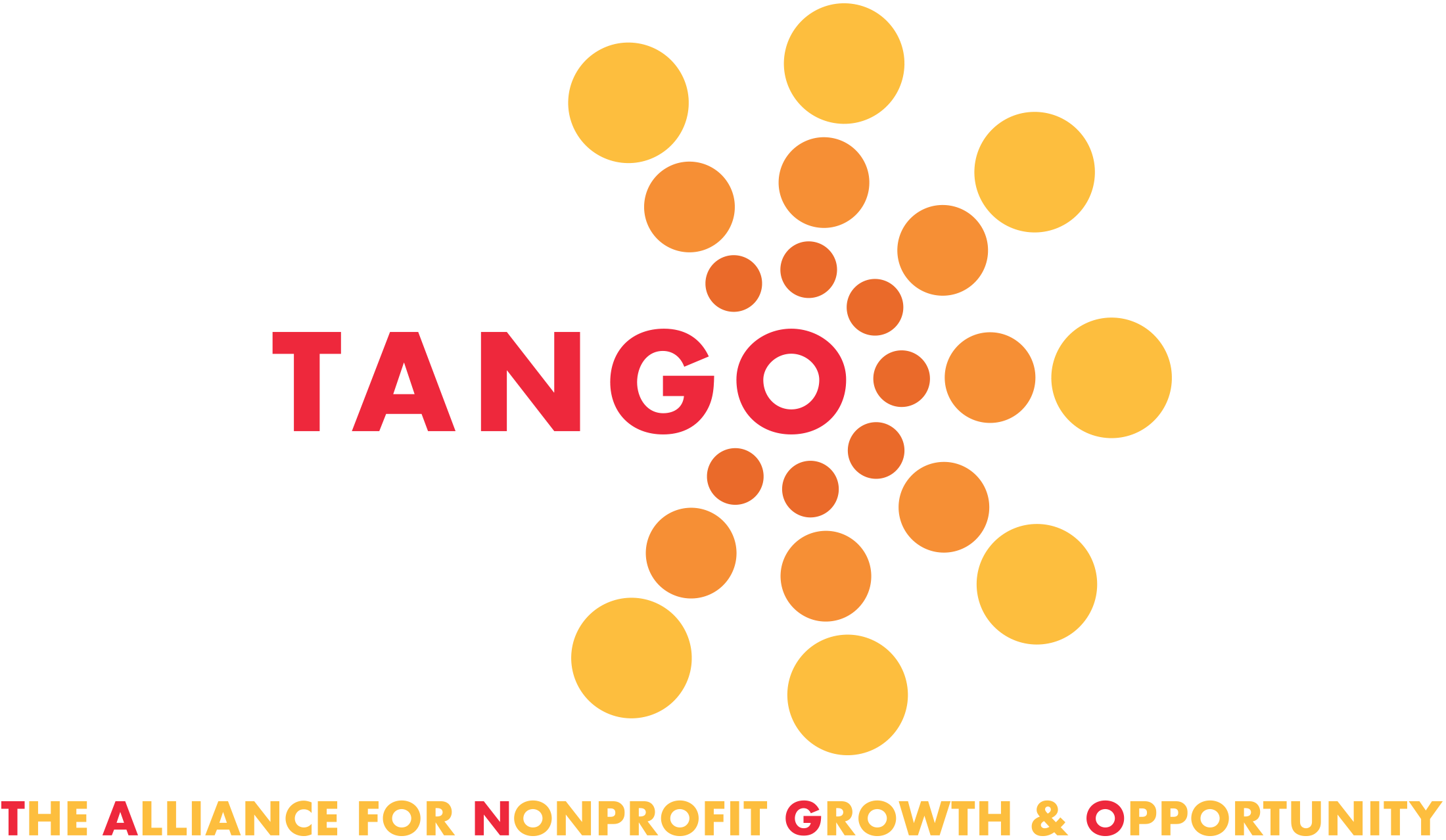 TANGO logo with orange and yellow dots radiating outward; text reads “TANGO” and below, “The Alliance for Nonprofit Growth & Opportunity.”.