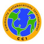 Logo for Community Collaborations International, featuring a stylized globe inside an orange circular border with the acronym CCI at the bottom.