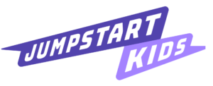 Jumpstart Kids logo in white text on purple slanted banners.