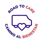 Road to Care / Camino al Bienestar logo featuring a van icon with a heart.