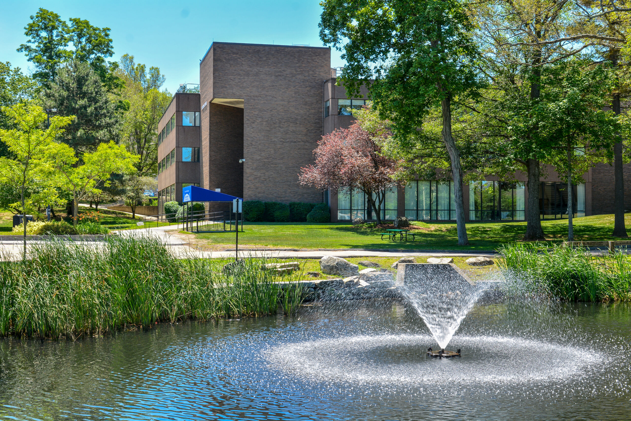 A picture of the student center building and fountain