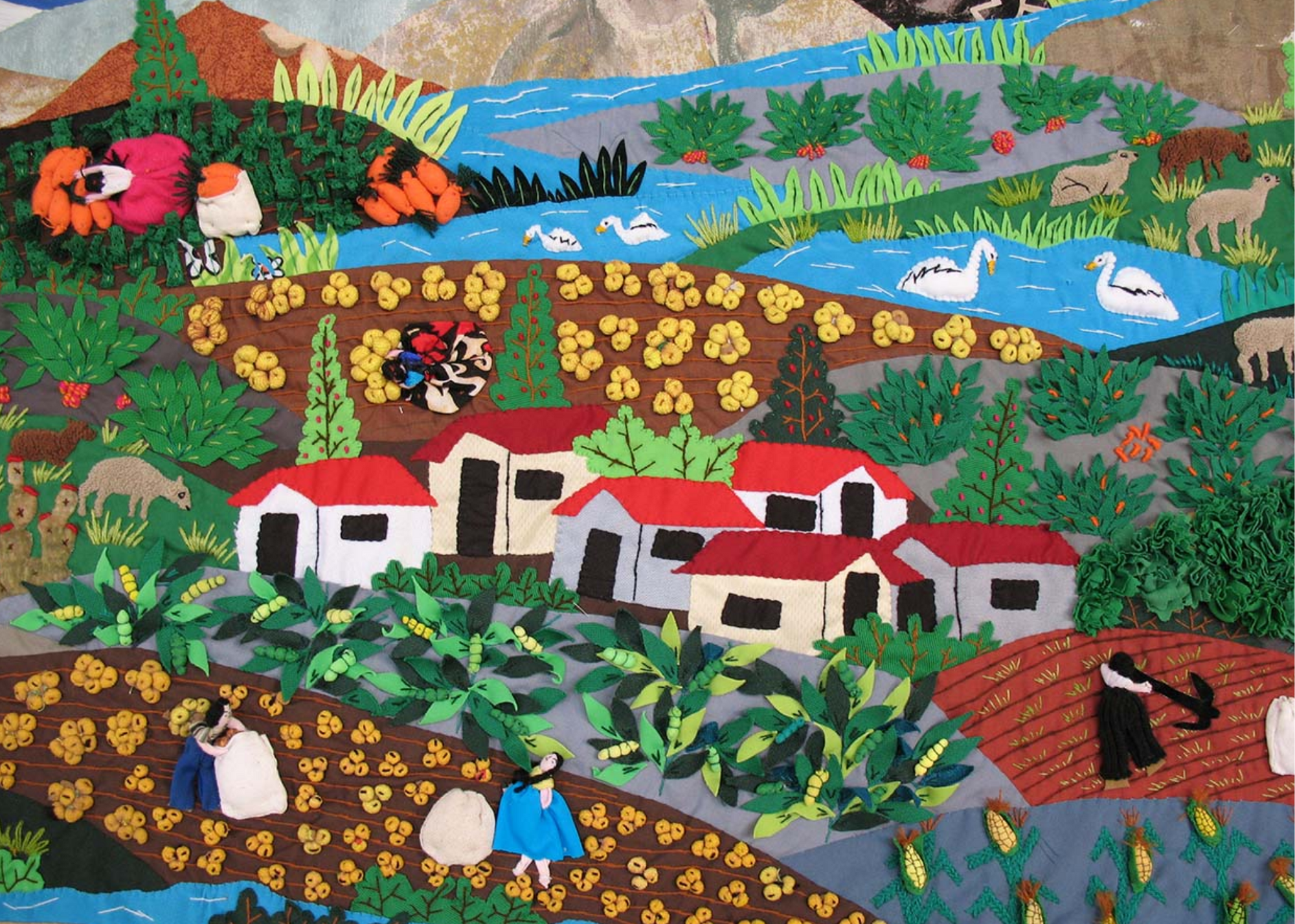 A painting of a farm