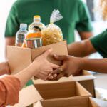 volunteers with food