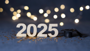2025 with graduation cap and lights