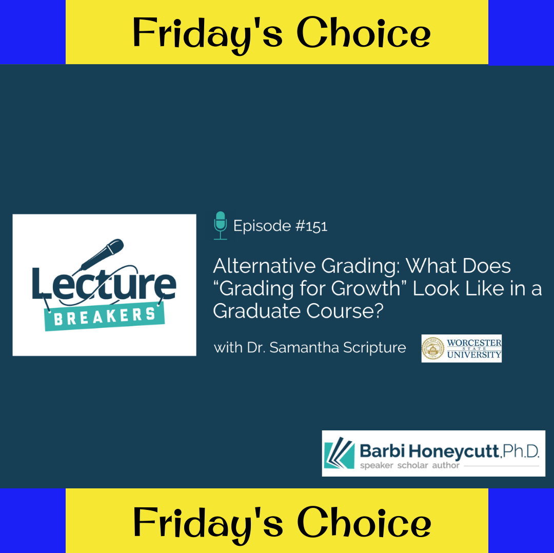 yellow and blue banner that reads "Friday's Choice" on the top and bottom. dark navy background with the Lecture Breakers logo in a white background.