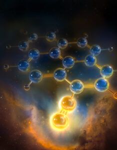 An illustration of the four-ring molecule cyanopyrene.