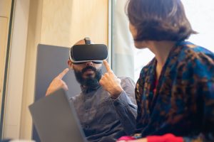 Nursing students using VR goggles