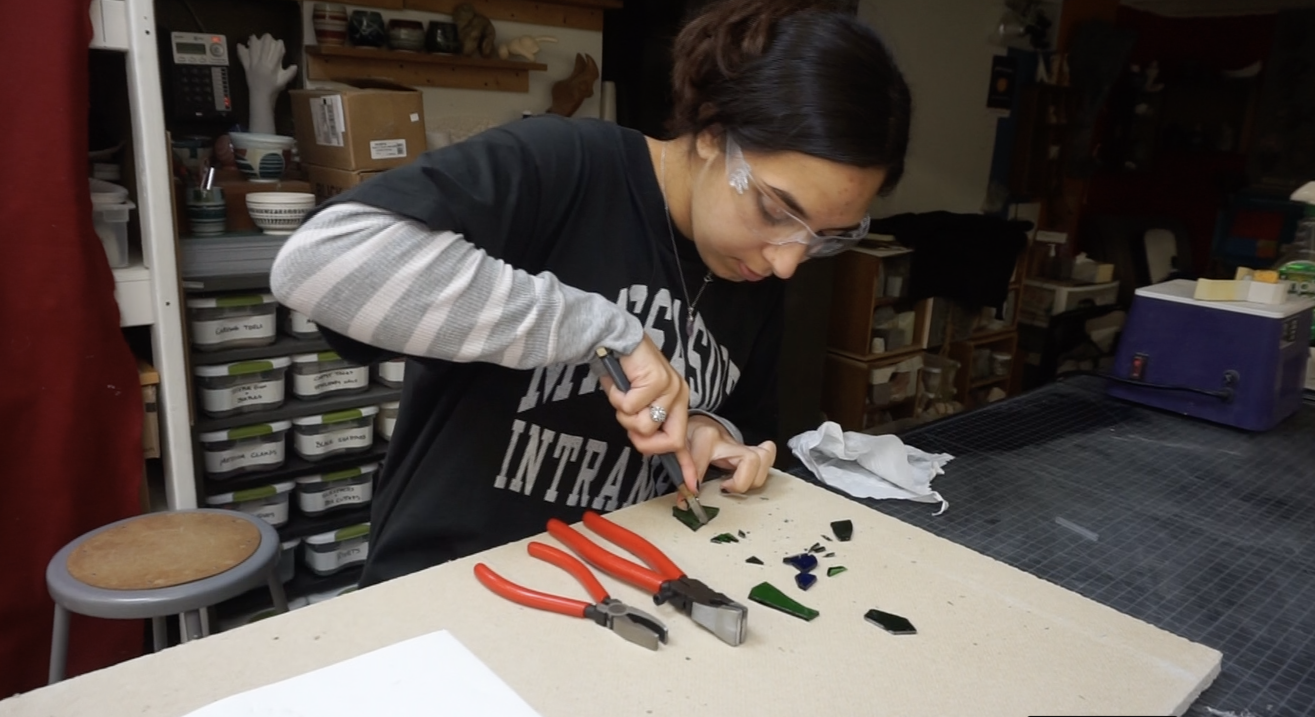 Art student at Worcester State stained glass