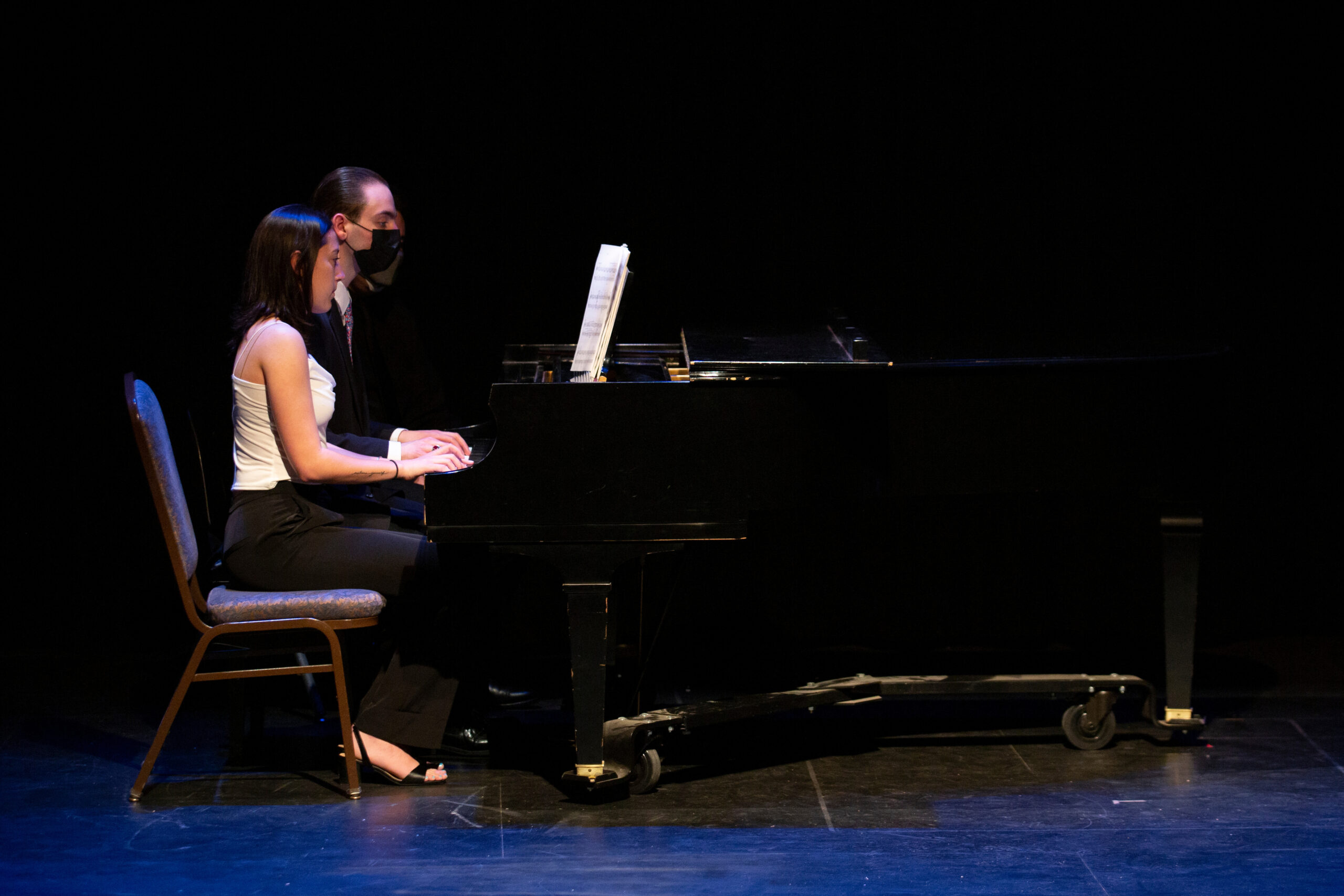 Erica Hanlon and Jonathan Paine perform on piano in Worcester State VPA's Spring 2022 Mosaic of Music