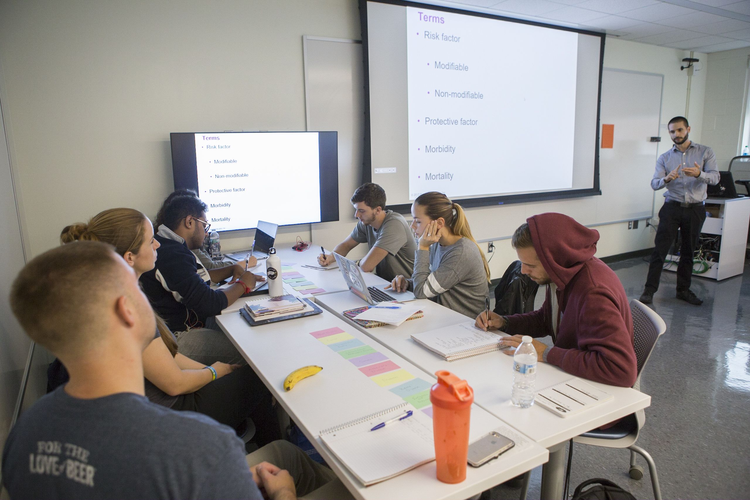 Students working at group table