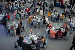 An arial view of an alumni event at Worcester State