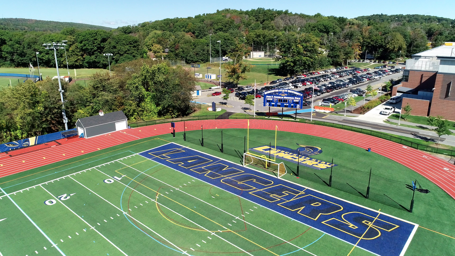 An arial view of the Worcester State football field and track