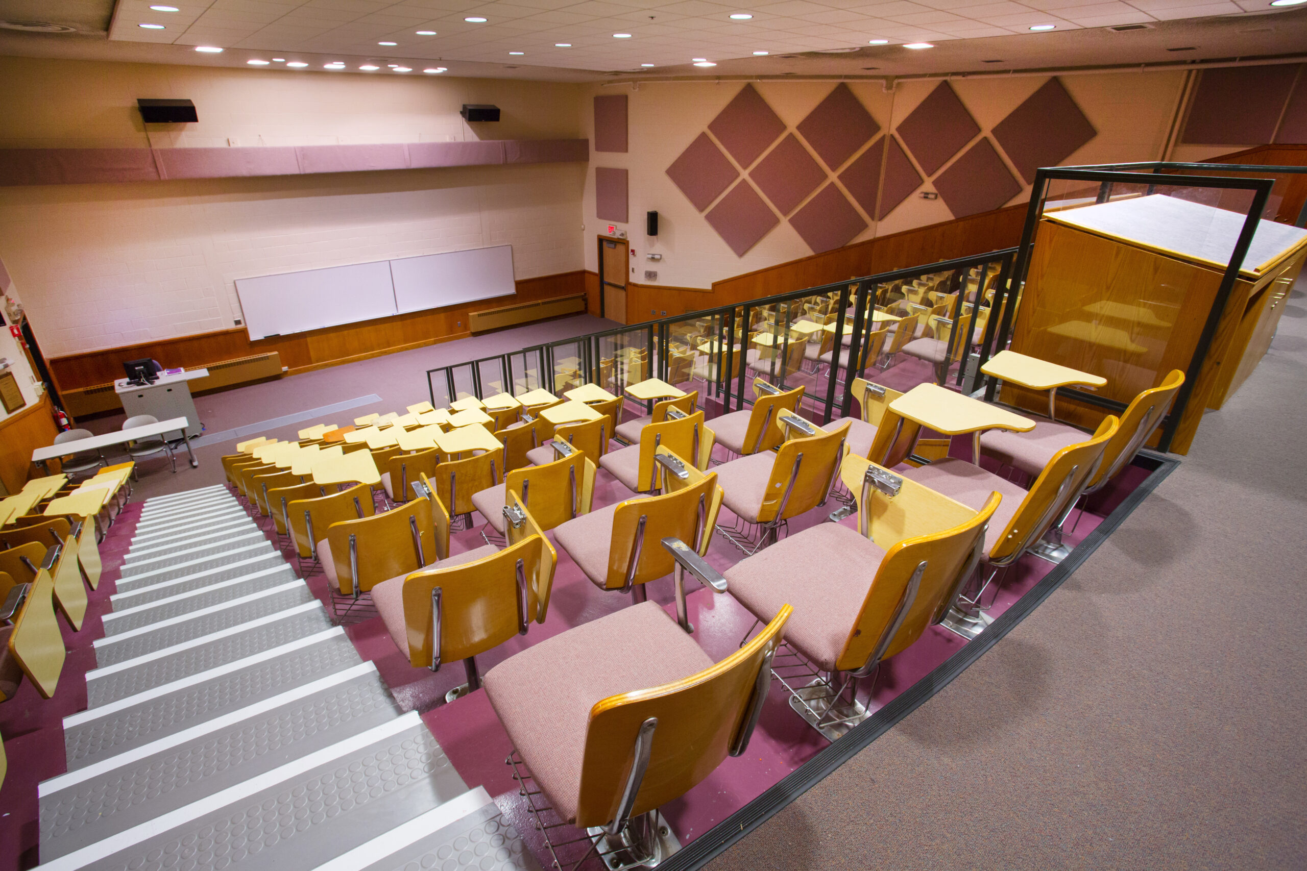 An empty Worcester State auditorium