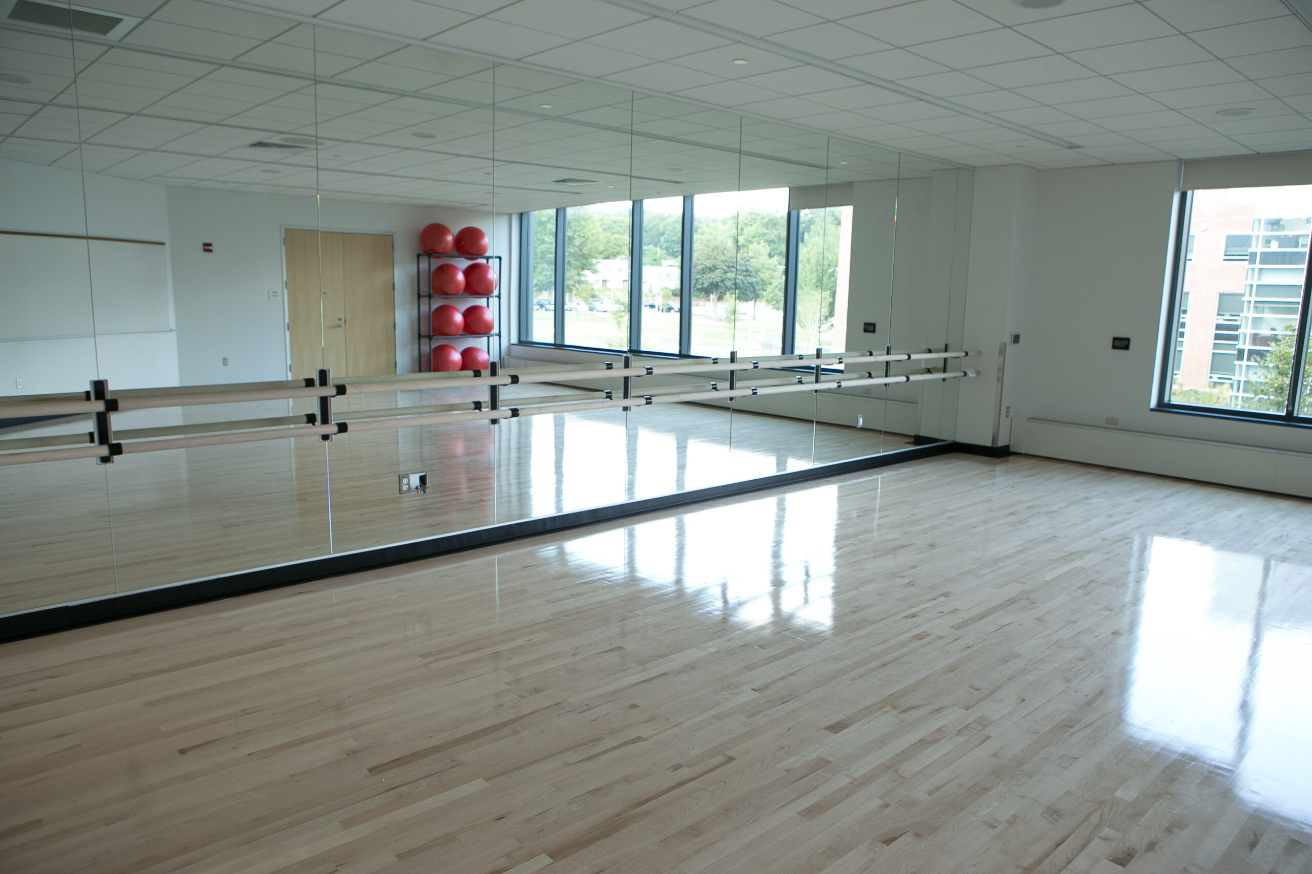 An empty yoga studio at Worcester State University