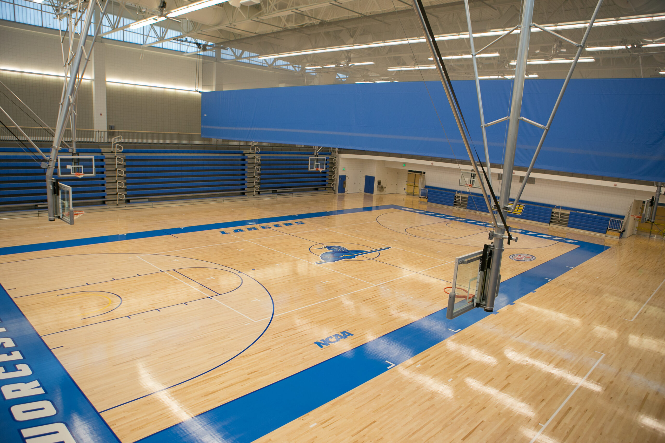 The empty Worcester State basketball court
