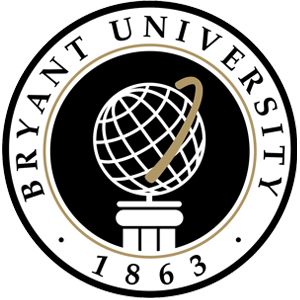 Seal of Bryant University featuring a globe on a pedestal, encircled by the text "Bryant University 1863.