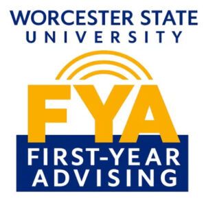 Worcester State University First-Year Advising logo with large yellow "FYA" above a blue box labeled "First-Year Advising."