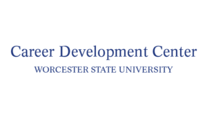 Text reads “Career Development Center” and “Worcester State University” in blue serif font on a white background.