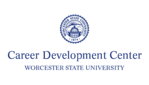 Worcester State University Career Development Center logo with university seal and text in blue on a white background.